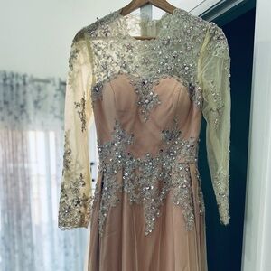 Elegant Pink and Silver Embellished Evening Gown